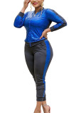 Цвет: синий, модный, сексуальный, для взрослых, мэм, с круглым вырезом, в стиле пэчворк, однотонный костюм из двух предметов, сшитый, плюс размер