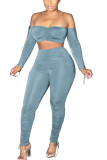 Blue Milk Silk Fashion Sexy Erwachsene Ma'am Solid Two Piece Suits Pencil Long Sleeve Two Pieces
