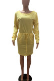 Желтые модные повседневные платья с длинными рукавами и круглым вырезом для взрослых Ma'am, прямые полосатые платья до колен