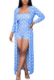 Blue Fashion Sexy adult Ma'am Dot Two Piece Suits Straight Long Sleeve Two Pieces
