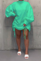 Зеленые модные рукава с длинными рукавами и круглым вырезом Прямая юбка с повязками Платья