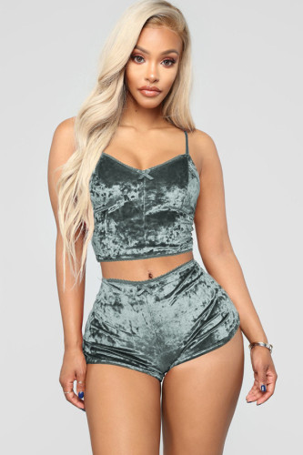 Grey Sexy Solid Two Piece Suits Straight Sleeveless