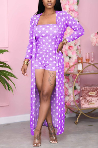 Фиолетовый модный сексуальный костюм для взрослых мэм в горошек, прямой костюм из двух предметов с длинными рукавами