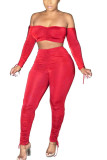 Rose Red Milk Silk Fashion Sexy Erwachsene Ma'am Solid Two Piece Suits Pencil Long Sleeve Two Pieces