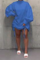 Blaue Mode-Hülsen-lange Hülsen O-Ansatz gerader Rock-Verband-Kleider