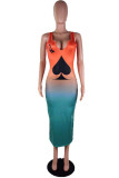 Oranje mode sexy mouwloze spaghettibandjes slipstaprok enkellange ombre-jurken