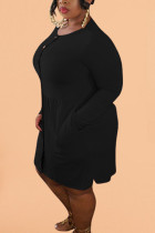 Black Fashion Sexy volwassen mevrouw O Neck Solid Button Plus Size