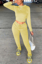 Yellow Fashion Solid pencil Long Sleeve Two Pieces