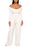 White Fashion adult Ma'am Lightly cooked Patchwork Solid Two Piece Suits Straight Long Sleeve Two Pieces