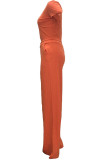 Orange Casual Fashion Bandage crop top Solid Straight Two-piece Pants Set