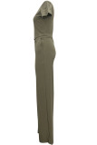 Verde militar casual moda bandagem top curto sólido conjunto de calças retas de duas peças