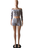 Grey Fashion Casual adult Ma'am Solid Two Piece Suits Straight Three Quarter Two Pieces