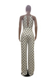 Gul gata Polka Dot ärmlösa Slip Jumpsuits