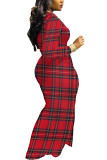 Red Fashion adult Ma'am OL Cap Sleeve Long Sleeves O neck Swagger Floor-Length Print Dresses