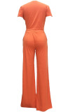 Orange décontracté mode pansement haut court solide droit deux pièces pantalon ensemble
