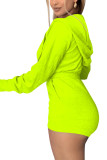 Verde fluorescente moda casual sólido manga larga con capucha mamelucos