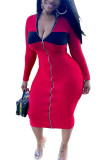 White Fashion Sexy adult Ma'am Cap Sleeve Long Sleeves half high collar Step Skirt Mid-Calf Solid chain Dresses