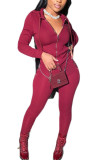Wine Red Fashion adult Ma'am Street Solid Two Piece Suits pencil Long Sleeve Two Pieces