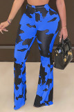 Blaue, elastische Hose mit mittlerem Print und Bootcut-Schnitt