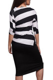 Red Fashion Casual adult Ma'am Striped Print Two Piece Suits Straight Half Sleeve Two Pieces