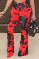 Rote, elastische, mittelhohe, hochgeschnittene Hose mit Fly-Print