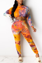 Orange Fashion Casual adulte Ma'am Tie Dye Two Piece Suits crayon Long Sleeve Two Pieces