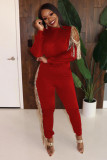 Red Casual Fashion adulte HOLLOWED OUT gland solide deux pièces costumes crayon à manches longues