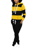 Black yellow OL Striped Patchwork Print pencil Long Sleeve Two Pieces