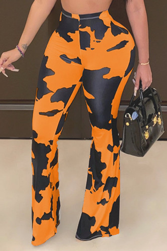 Оранжевые эластичные брюки средней длины с принтом Fly Fly Boot Cut Брюки Низ