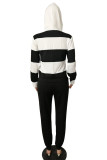 Black and white OL Striped Patchwork Print pencil Long Sleeve Two Pieces