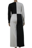 Schwarz-Weiß-Mode für Erwachsene, Ma'am Street, O-Ausschnitt, Patchwork, Kontrastfarbe, Nähte, Plusgröße
