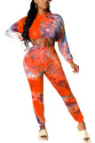 Red Fashion Casual Erwachsene Ma'am Tie Dye Two Piece Suits Pencil Long Sleeve Two Pieces