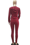 rose red Fashion adult Ma'am Street Solid Two Piece Suits pencil Long Sleeve Two Pieces