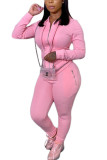 Pink Fashion adult Ma'am Street Solid Two Piece Suits pencil Long Sleeve Two Pieces
