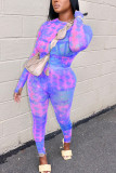 Фиолетовый модный повседневный костюм из двух предметов с принтом для взрослых, костюм-карандаш из двух предметов с длинными рукавами