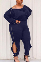 Темно-синий модный сексуальный взрослый мэм с круглым вырезом в стиле пэчворк с однотонным шитьем размера плюс