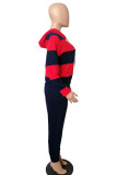 Navy Blue OL Striped Patchwork Print pencil Long Sleeve Two Pieces