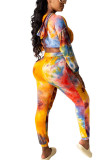 Orange Fashion Casual adulte Ma'am Tie Dye Two Piece Suits crayon Long Sleeve Two Pieces