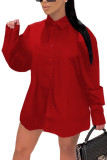 Rouge mode adulte angleterre madame chemise manches longues col rabattu étape jupe genou longueur imprimer robes unies