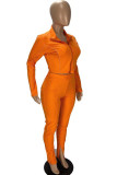 Оранжевый модный повседневный костюм из двух предметов для взрослых, мэм, прямые, с длинным рукавом, из двух предметов