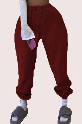 Pantalon Harlan solide en polyester rouge à braguette élastique mi-longue