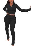 Black Fashion Casual Erwachsene Ma'am Solid Two Piece Suits Straight Long Sleeve Two Pieces