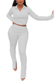 Branco moda casual adulto senhora sólida ternos de duas peças em linha reta manga longa duas peças