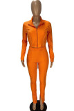 Orange Fashion Casual adult Ma'am Solid Two Piece Suits Straight Long Sleeve Two Pieces