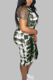 Army Green Fashion vuxen fru Lättlagad huva Print Plus Size
