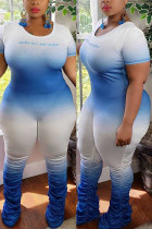 Azul Moda Sexy Adulto Ma'am O Neck Patchwork Gradiente Costura Plus Size