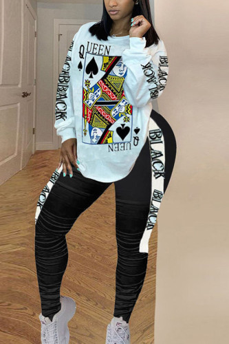 White Fashion adult Ma'am Lightly cooked Print Two Piece Suits pencil Long Sleeve Two Pieces