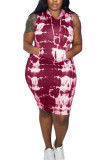 Wine Red Fashion adult Ma'am Lightly cooked hooded Print Plus Size