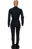 Black Fashion Casual Erwachsene Ma'am Solid Two Piece Suits Straight Long Sleeve Two Pieces