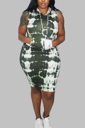 Army Green Fashion vuxen fru Lättlagad huva Print Plus Size
